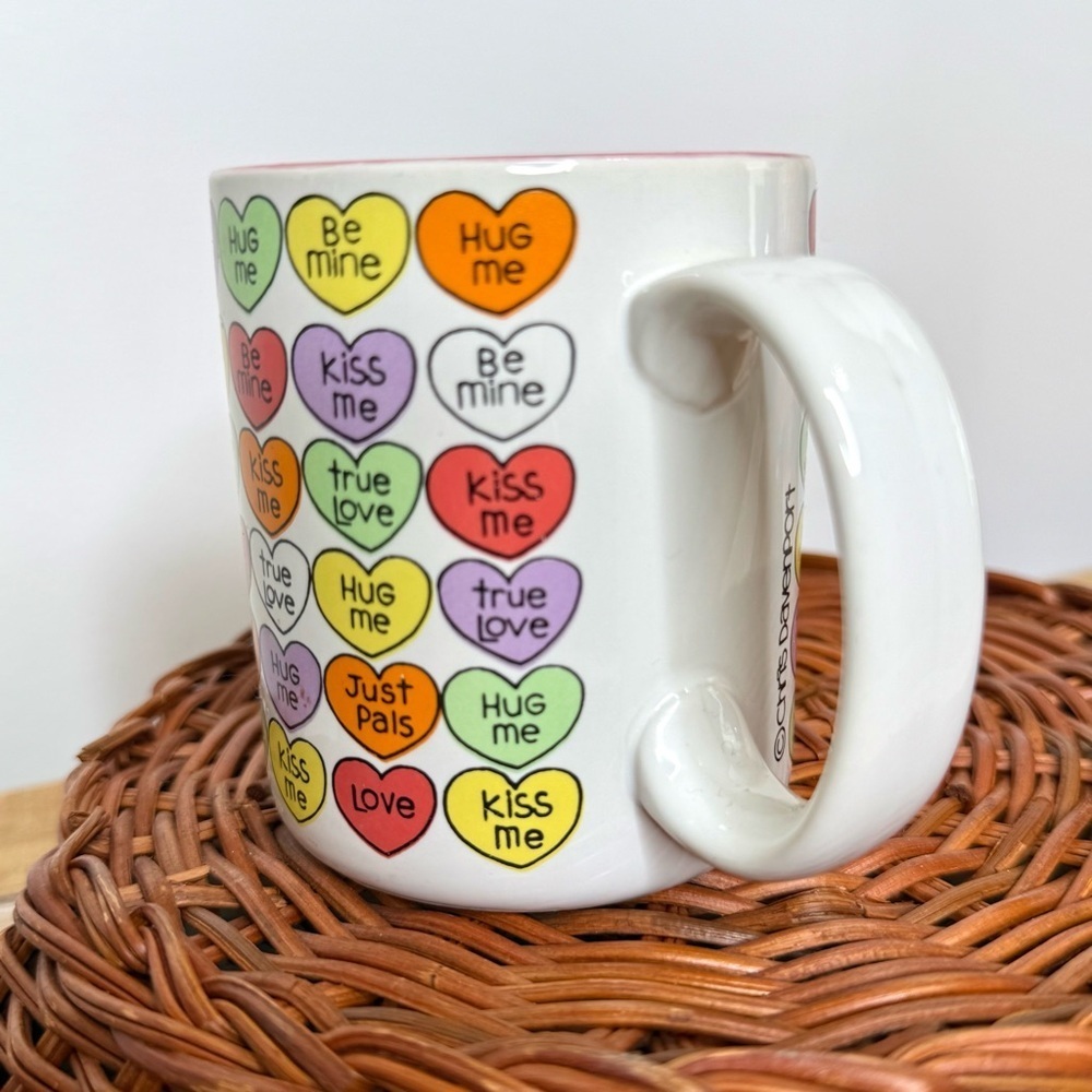 Vintage 1986 Chris Davenport Enesco Conversation Hearts Coffee Mug Pink Interior - Picture 11 of 16